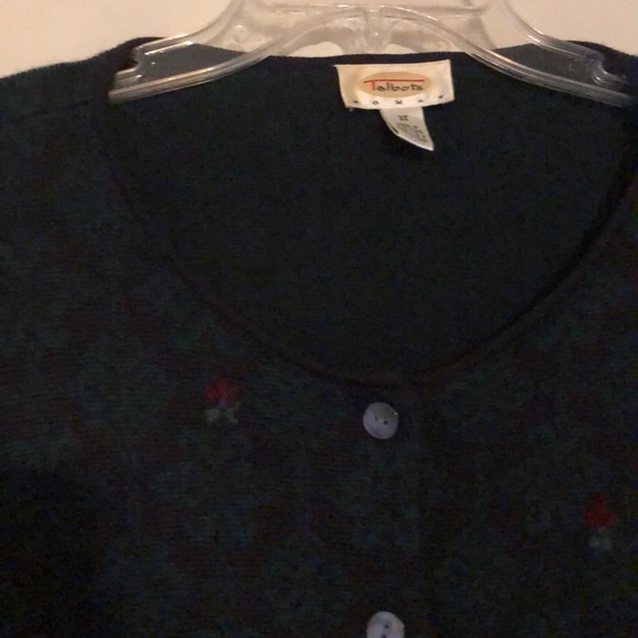 Talbots Womens 3X cardigan navy w/green design and accent embroidery - Picture 2 of 5
